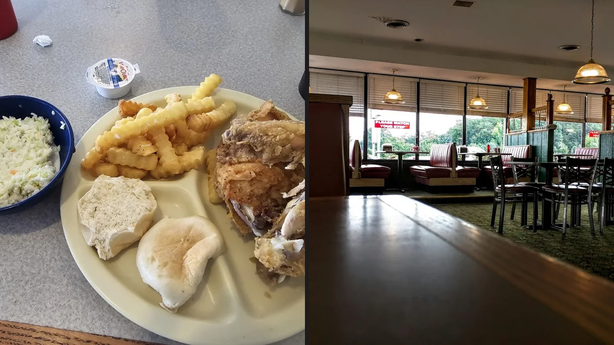 Comfort food plates served in a cozy dining space.